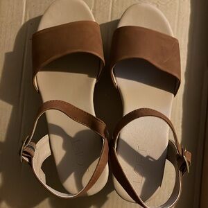 LOFT tan platform block heel sandals, size 8